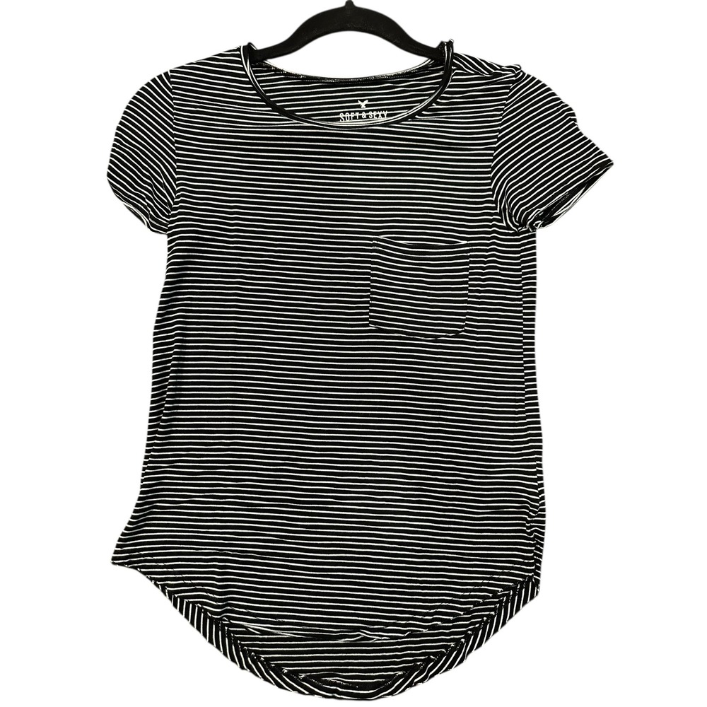 AE Women's Soft and Sexy Black Striped Tee xxs